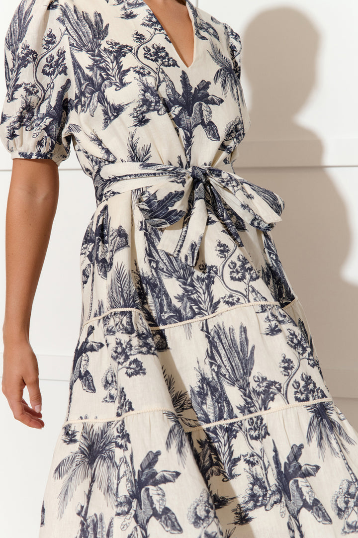 Navy Linen Toile  Dress