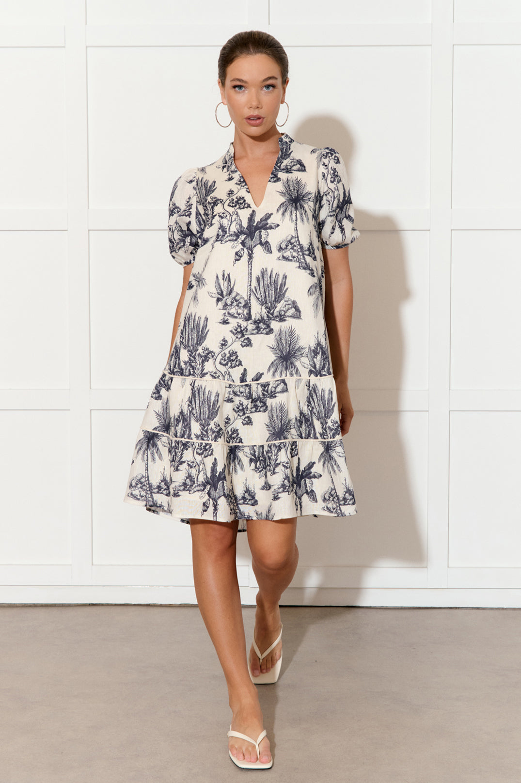 Navy Linen Toile  Dress