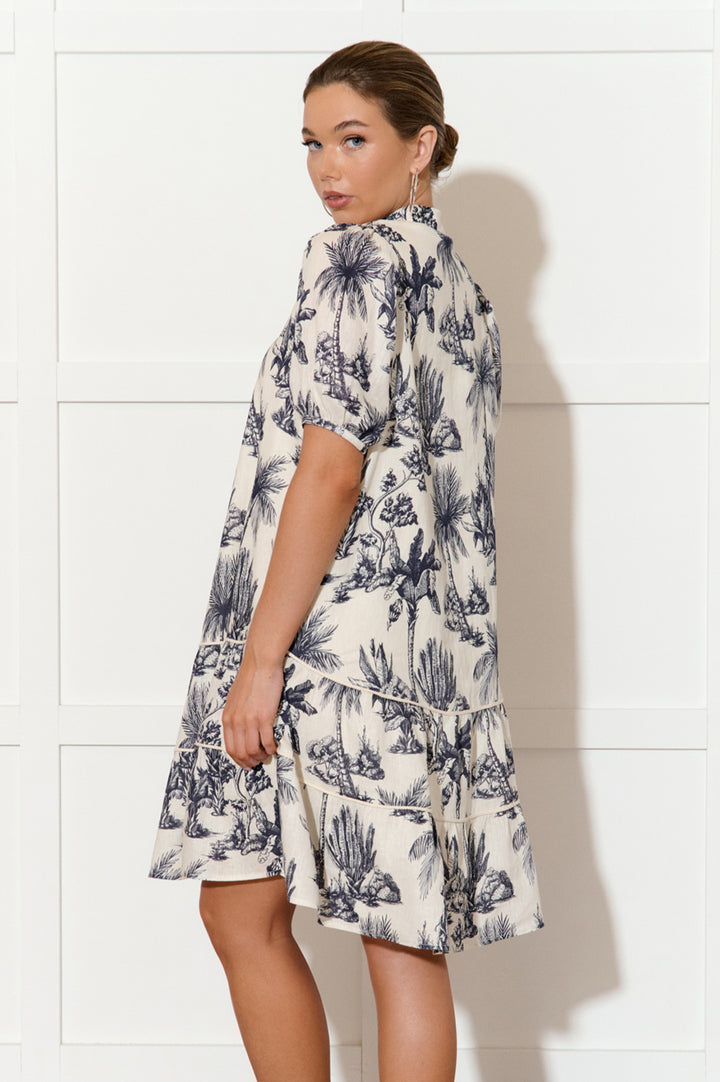 Navy Linen Toile  Dress