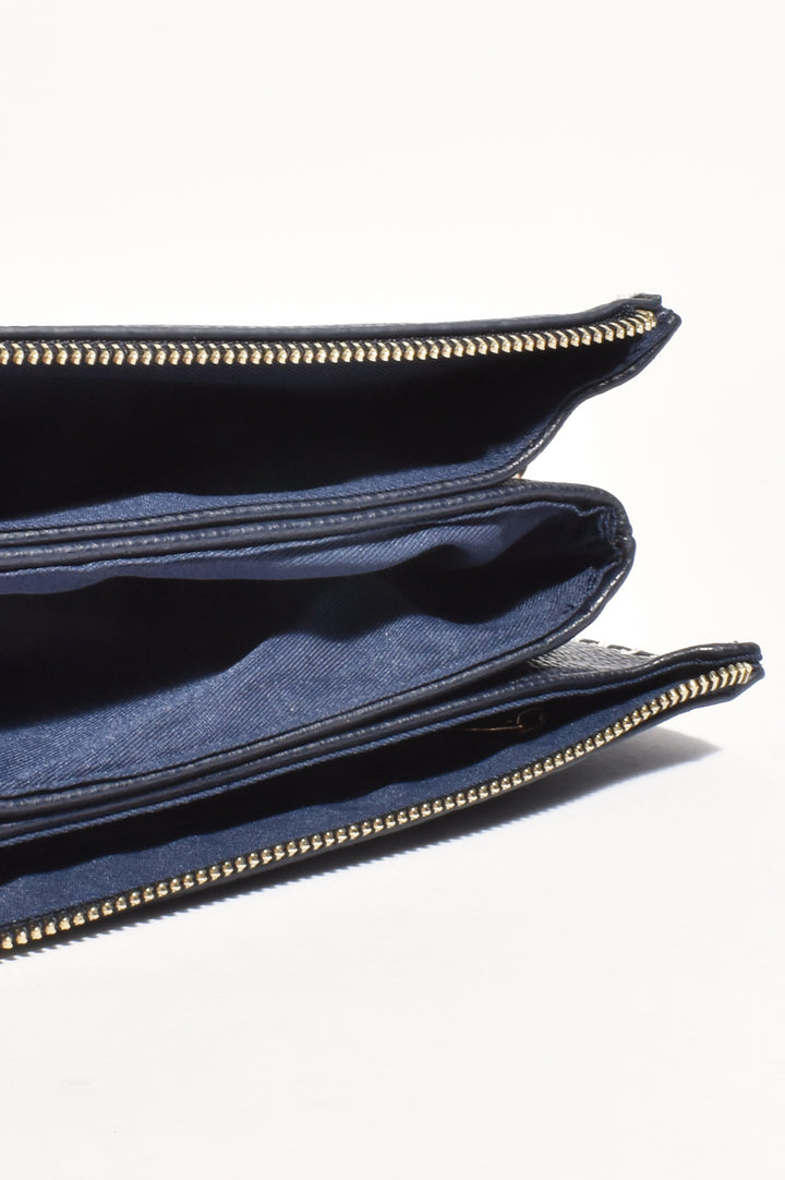 Navy Clutch with Contrast Blanket Stitch