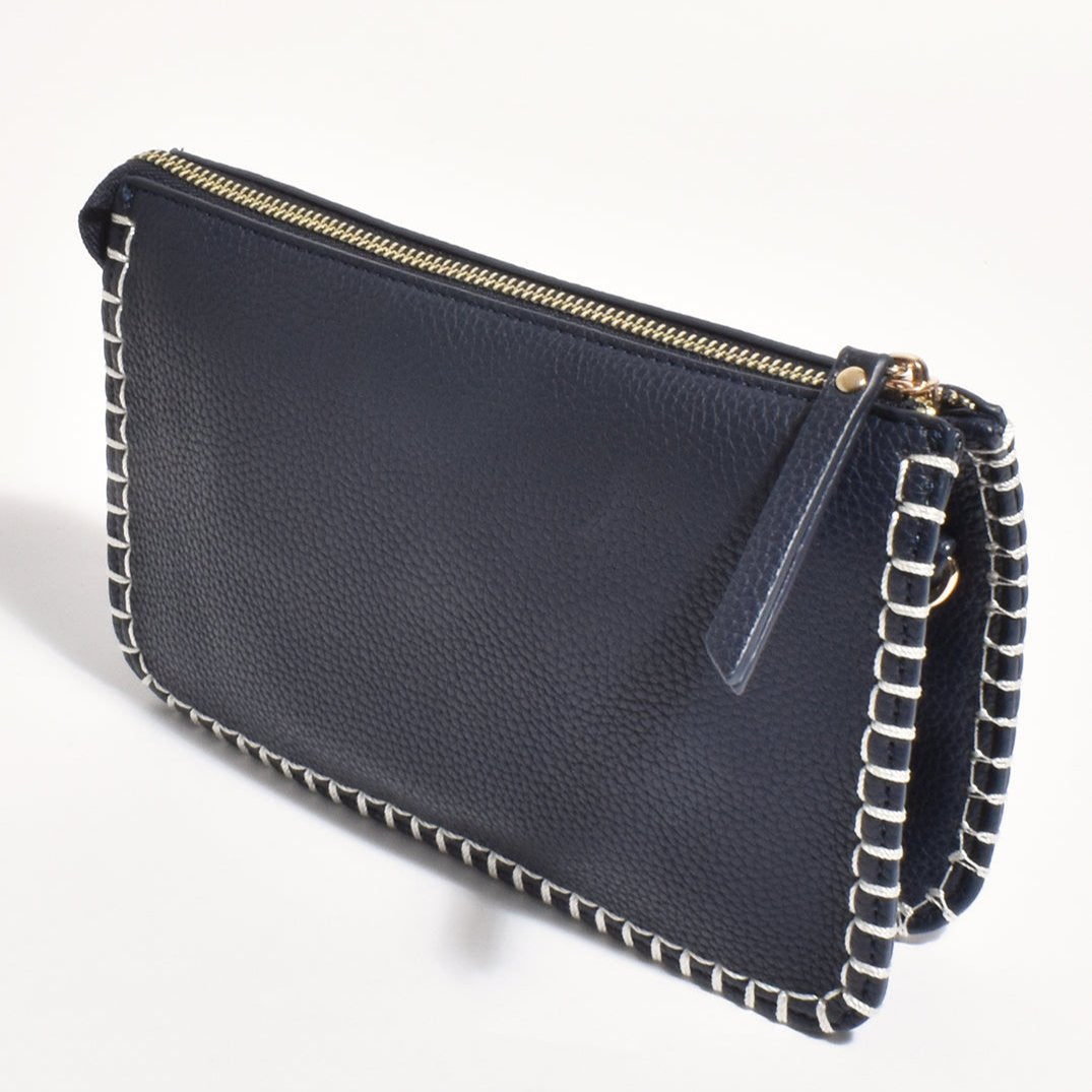 Navy Clutch with Contrast Blanket Stitch