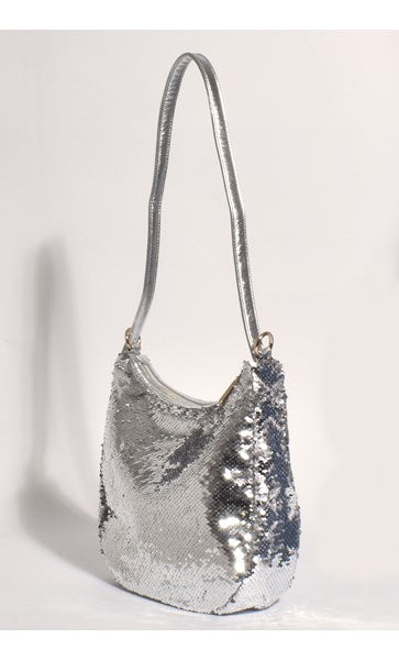Kylie Sequin Bag in Silver with adjustable Should Strap