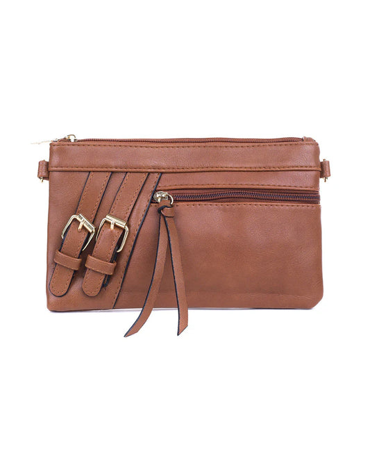 Tan Sling Bag with Shoulder Strap with Zip pocket on the front