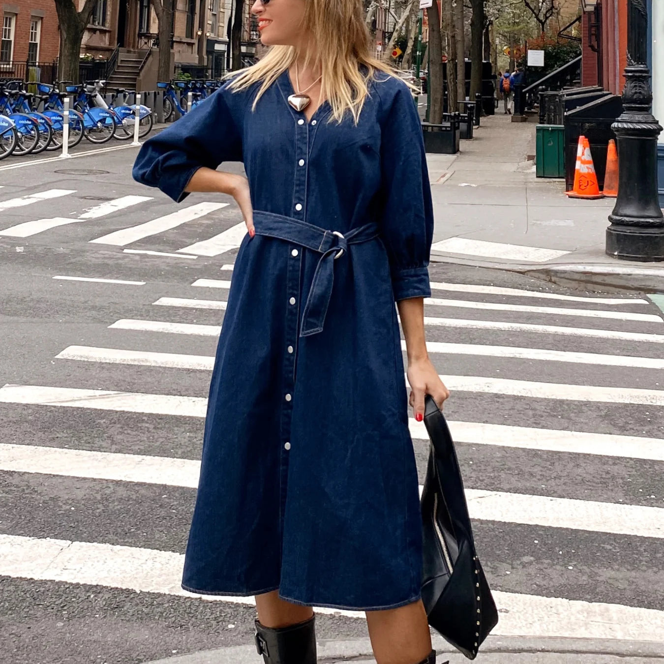 Chambray Button up Midi Dress