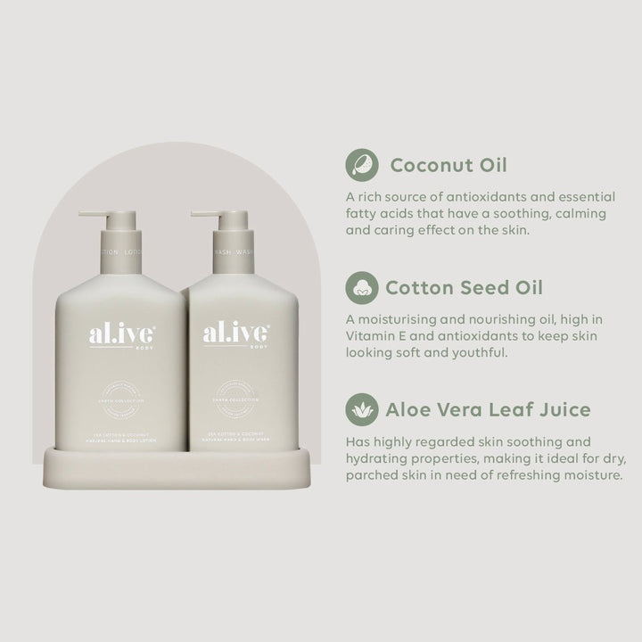 al.ive - Sea Cotton and Coconut Wash & Lotion Duo with Tray