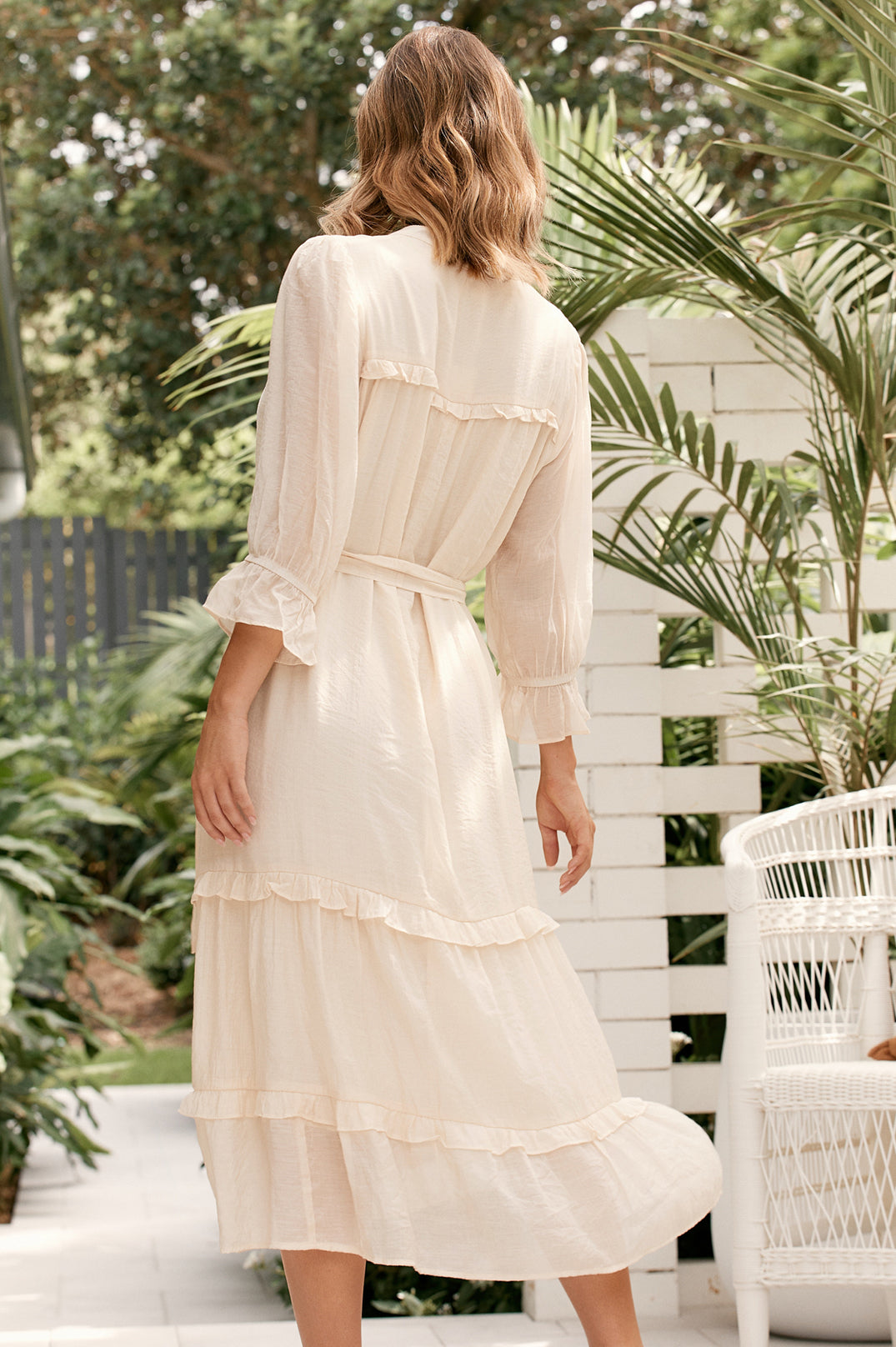 Elegant and Feminine Cream Frill Dress made from a blend of Bamboo Cottle and Tencel