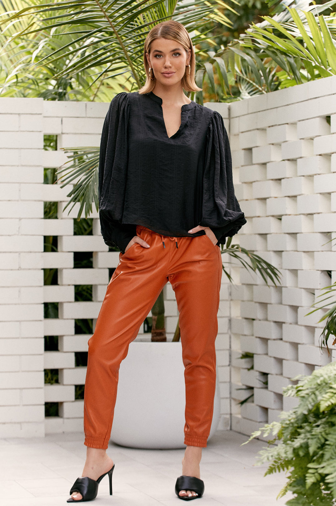 Women's Pants Summer Fashion Wide Leg Pants Elastic Waist Full Length Black  Orange Casual Loose Straight Trousers 2023 Woman