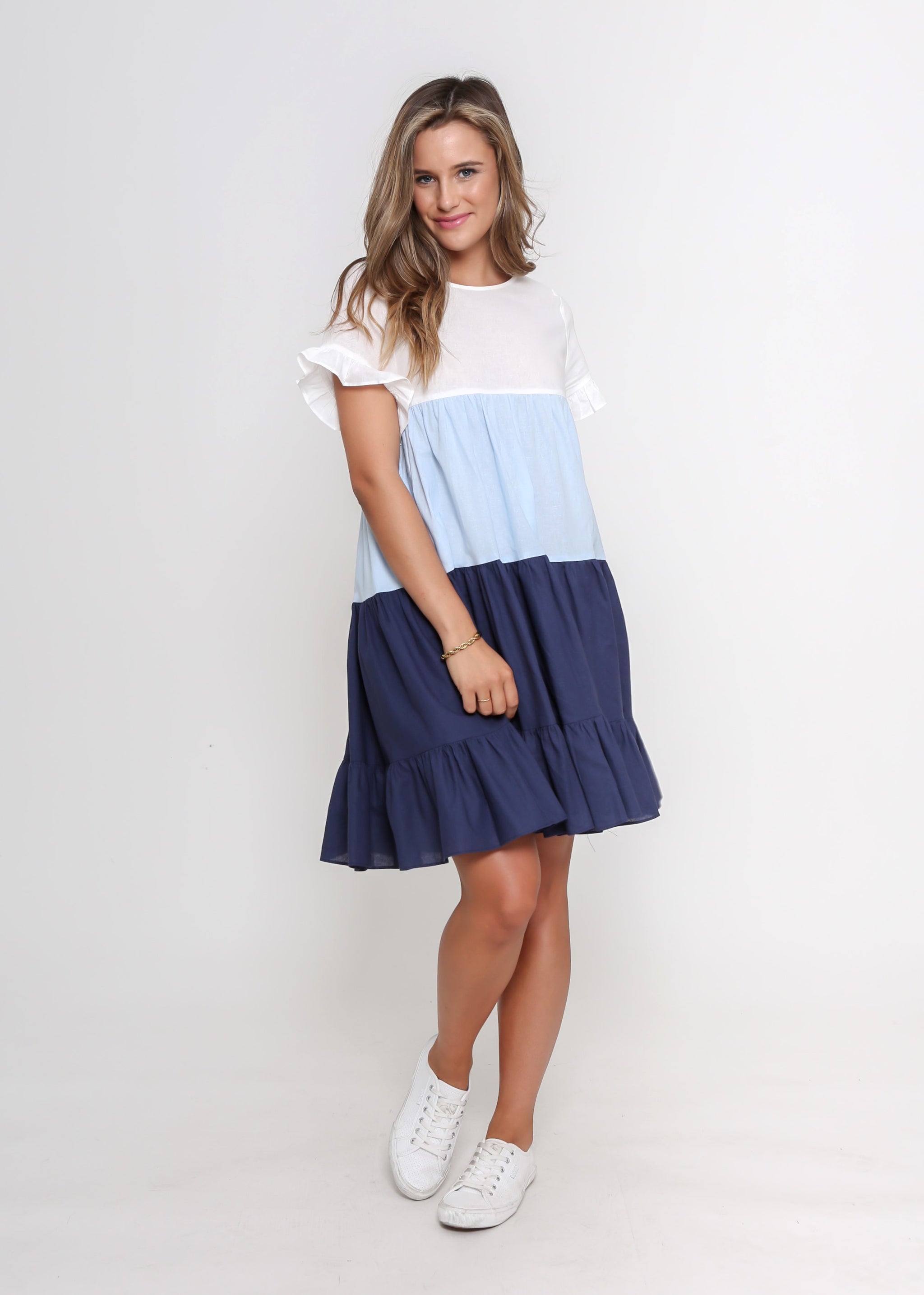 White Pale Blue and Navy dress. sammi